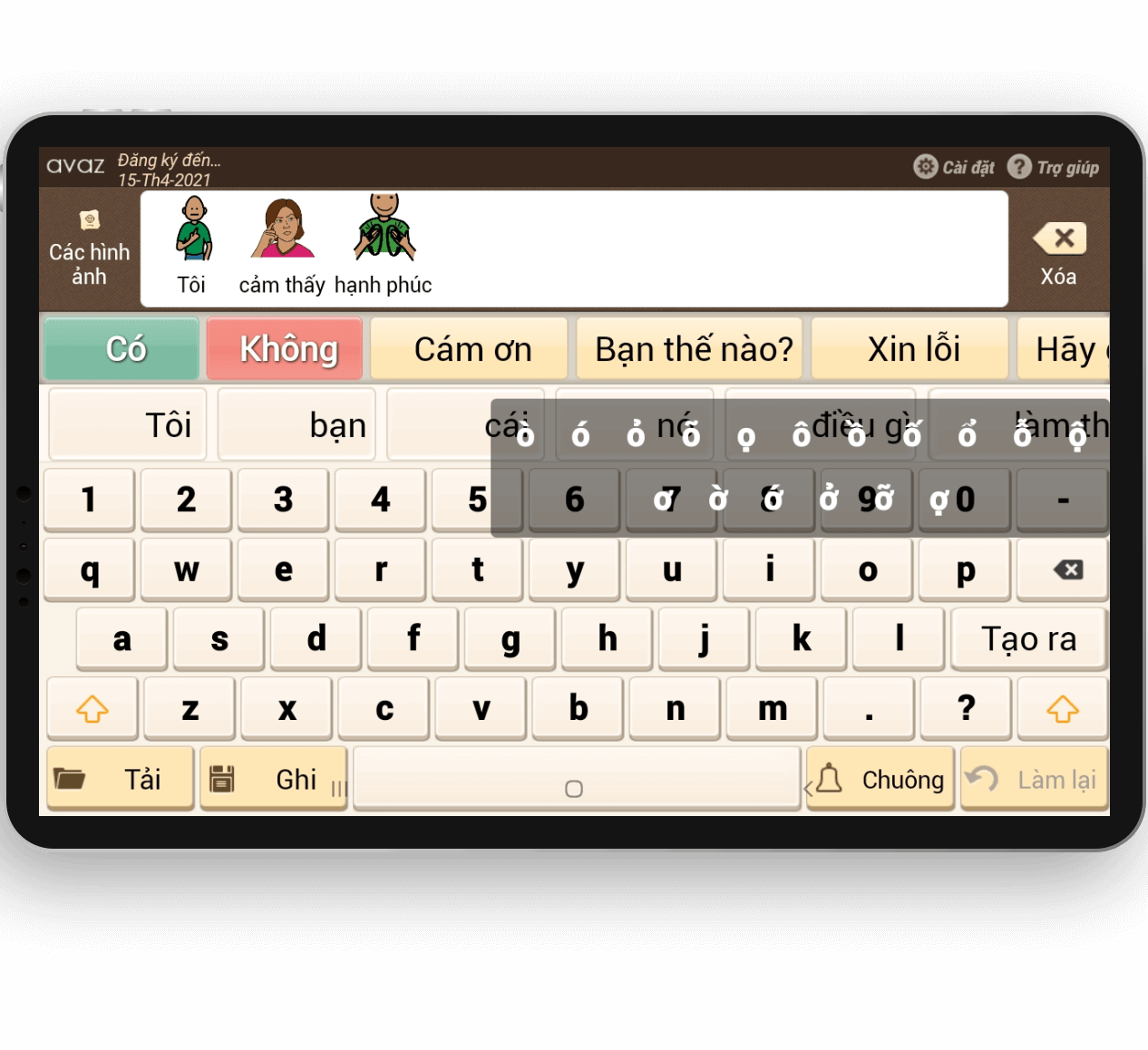 Chế độ Bàn phím với tính năng dự đoán từ đang gõ